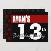 13e verjaardag modern voor hem rood wit zwart g218 kaart (Voorkant / Achterkant)