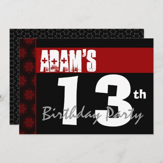 13e verjaardag modern voor hem rood wit zwart g218 kaart (Voorkant / Achterkant)