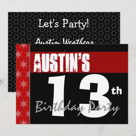 13e verjaardag modern voor hem rood wit zwart x200 kaart (Voorkant / Achterkant)