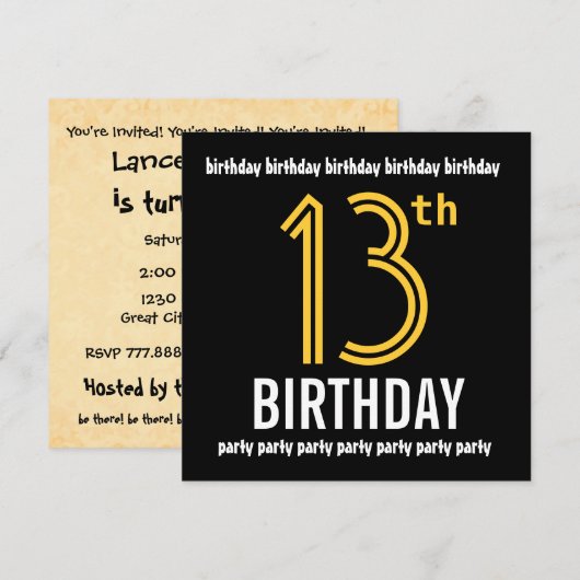 13e verjaardag Moderne Gold en zwarte feestdag Kaart (Voorkant / Achterkant)