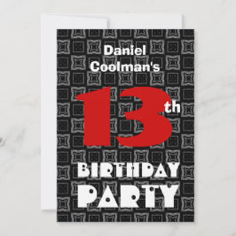 13e verjaardag moderne tiener zwart wit patroon v0 kaart