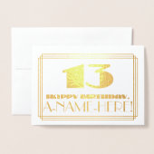 13e verjaardag; naam + Art Deco geïnspireerd look Folie Kaarten (Voorkant met envelop)