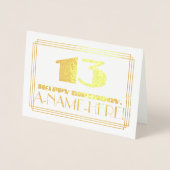 13e verjaardag; naam + Art Deco geïnspireerd look Folie Kaarten (Voorkant)