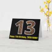 13e verjaardag: Naam + Faux Wood Grain Patroon "13 Kaart (Gele Bloem)