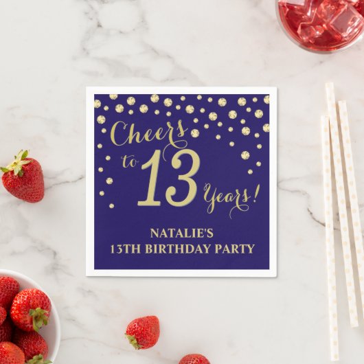 13e verjaardag Navy Blue en Gold Diamond Servet (Insitu)