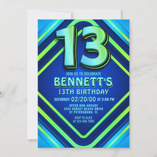 13e verjaardag Neon uitnodiging (Voorkant)