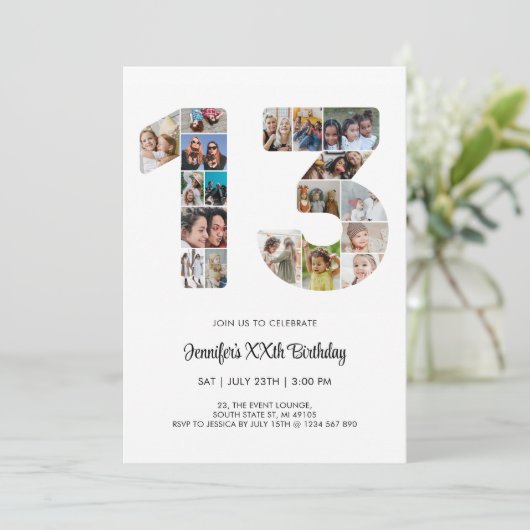 13e verjaardag nummer 13 aangepaste fotocollage kaart (Staand voorkant)