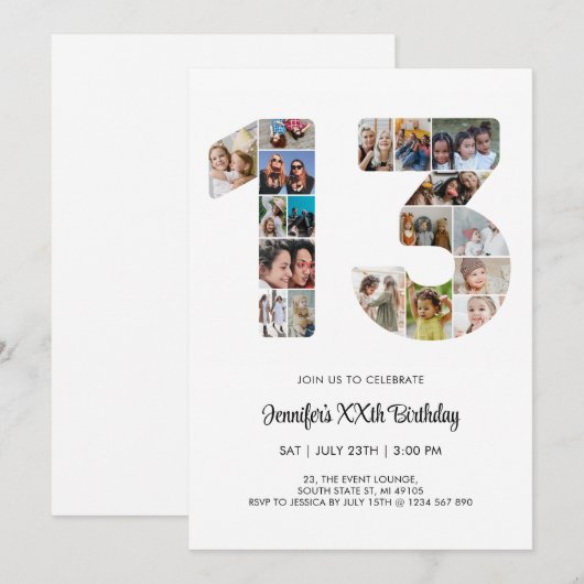 13e verjaardag nummer 13 aangepaste fotocollage kaart (Voorkant / Achterkant)