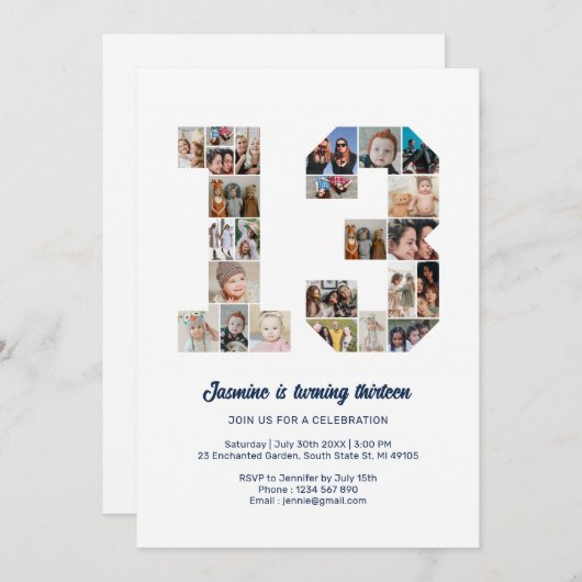 13e verjaardag nummer 13 aangepaste fotocollage kaart (Voorkant / Achterkant)