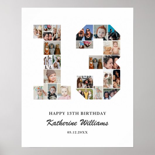 13e verjaardag nummer 13 aangepaste fotocollage poster (Voorkant)