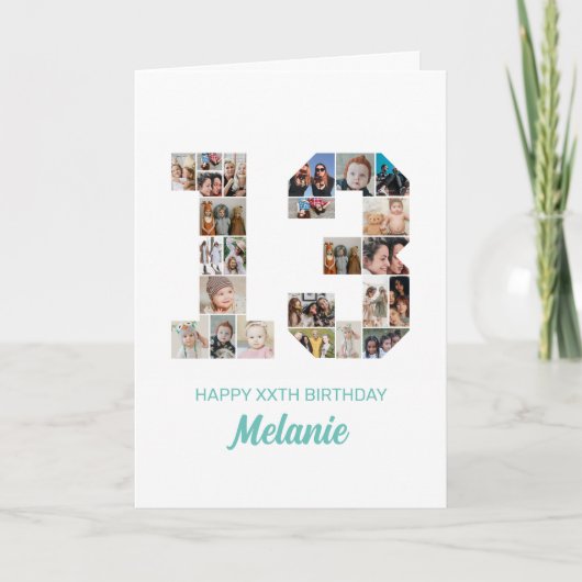 13e verjaardag nummer 13 Fotocollage gepersonalise Kaart (Voorkant)