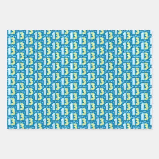 13e verjaardag nummers groen blauw inpakpapier vel (Voorkant 2)