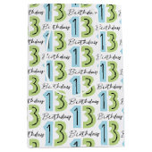 13e verjaardag nummers groen blauw medium cadeauzakje (Voorkant)