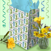13e verjaardag nummers groen blauw medium cadeauzakje