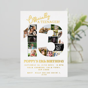 13e verjaardag officieel een tiener fotocollage folie uitnodiging