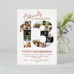 13e verjaardag officieel een tiener fotocollage folie uitnodiging