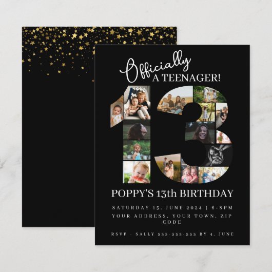 13e verjaardag officieel een tiener fotocollage kaart (Voorkant / Achterkant)