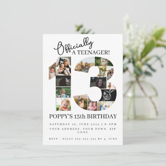 13e verjaardag officieel een tiener fotocollage kaart (Staand voorkant)