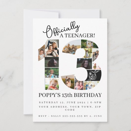 13e verjaardag officieel een tiener fotocollage kaart (Voorkant)