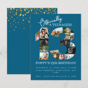 13e verjaardag officieel een tiener fotocollage uitnodiging briefkaart