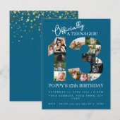 13e verjaardag officieel een tiener fotocollage uitnodiging briefkaart (Voorkant / Achterkant)