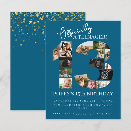 13e verjaardag officieel een tiener fotocollage uitnodiging briefkaart (Voorkant / Achterkant)