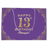 13e verjaardag Paars en goudglitter Lijst Groot Cadeauzakje (Achterkant)