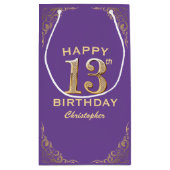 13e verjaardag Paars en goudglitter Lijst Klein Cadeauzakje (Achterkant)