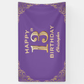 13e verjaardag Paars en goudglitter Lijst Spandoek (Verticaal)