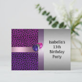 13e verjaardag Paars roze zwarte patroon & ballonn Kaart (Staand voorkant)