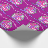 13e verjaardag paarse eenhoornschild krest paper cadeaupapier (Hoek)