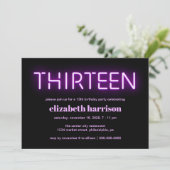 13e verjaardag Paarse neonverlichting Kaart (Staand voorkant)