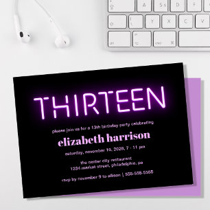 13e verjaardag Paarse neonverlichting Kaart