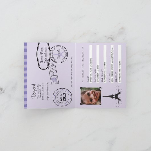 13e verjaardag Paris Passport Invitation (Binnen)