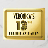 13e verjaardag partij ~ Art Deco Style "13" + naam Folie Uitnodiging Briefkaart (Voorkant)