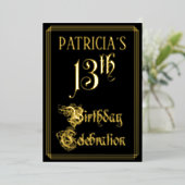 13e verjaardag Partij — Fancy Manuscript & Naam va Folie Uitnodiging (Staand Voorkant)