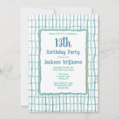 13e Verjaardag Party Hand getekend Uniek Blauw Gro Kaart (Voorkant)