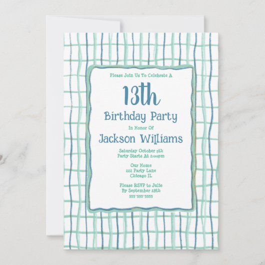 13e Verjaardag Party Hand getekend Uniek Blauw Gro Kaart (Voorkant)