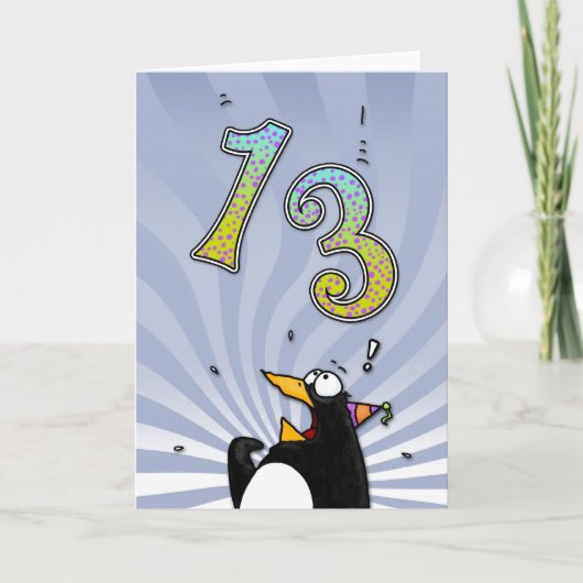 13e verjaardag - Penguin Surprise Kaart (Voorkant)