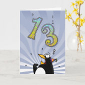 13e verjaardag - Penguin Surprise Kaart (Gele Bloem)