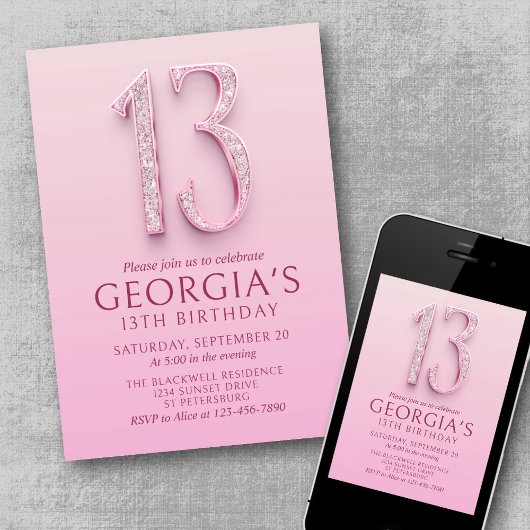 13e verjaardag Pink Diamonds Kaart