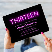 13e verjaardag Pink Neon Licht Kaart