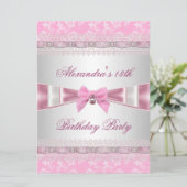 13e verjaardag Pink White Floral Damask Kaart (Staand voorkant)