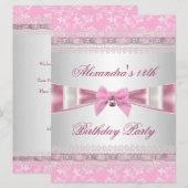 13e verjaardag Pink White Floral Damask Kaart (Voorkant / Achterkant)