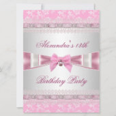 13e verjaardag Pink White Floral Damask Kaart (Voorkant)