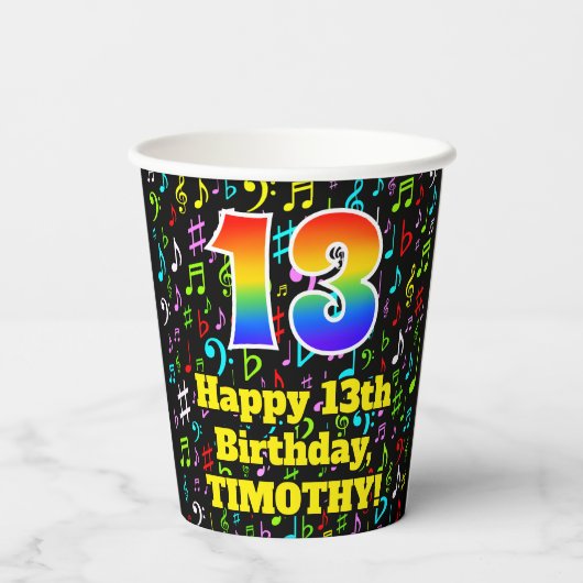 13e Verjaardag: Plezier Muzieknoten Patroon, Regen Papieren Bekers (Achterkant)
