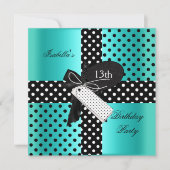 13e verjaardag Polka Dot Blauwgroen Blue Black Whi Kaart (Voorkant)