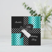 13e verjaardag Polka Dot Blauwgroen Blue Black Whi Kaart (Staand voorkant)
