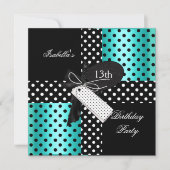 13e verjaardag Polka Dot Blauwgroen Blue Black Whi Kaart (Voorkant)