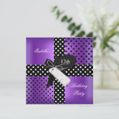 13e verjaardag Polka Dot Paars Black White 2 Kaart (Staand voorkant)